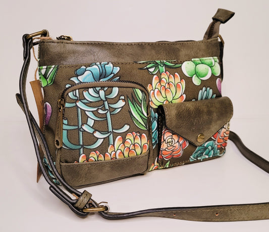 Handbag - succulents - olive