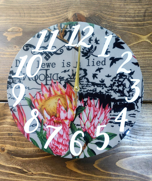 Beautifull hand made wall Clock - Proteas